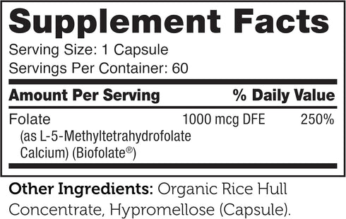Zahler Methylfolate - Methylated Folic Acid 1000 mcg DFE L-Methylfolate - Supports Healthy Fetal Development and