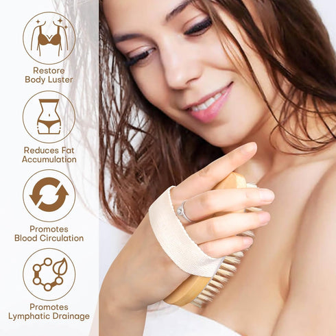 2 Pack Dry Brushing Body Brush - Natural Bristle Exfoliating Brush for Lymphatic Drainage and Cellulite