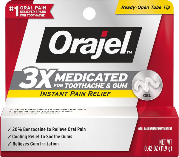 Orajel Oral Pain Reliever Gel, Maximum Strength for All Mouth Sores, 0.42 Oz, 11.9 G (Pack of 2)