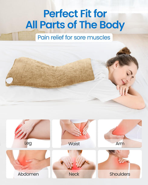 RENPHO King Size Heating Pad for Back Pain & Cramps Relief, FSA HSA Eligible, Auto Shut Off, 12" x 24" Light Yellow