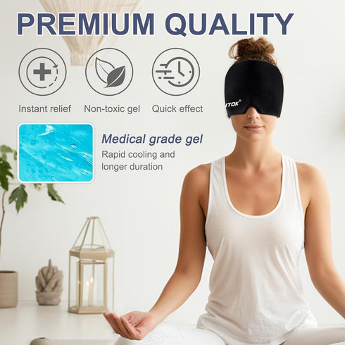 Migraine Relief Gel Ice Head Wrap - Hot and Cold Therapy Hat for Headache and Sinus Relief (Black & Blue)