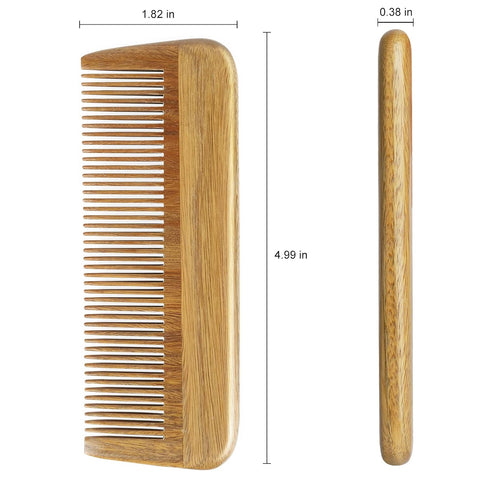Onedor Handmade 100% Natural Green Sandalwood Comb for Men, Hair and Beard Styling Pocket Comb with Leather Case