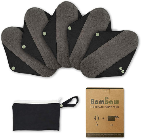 Bambaw Reusable Menstrual Pads With Discreet Pouch | Medium Flow Sanitary Pads