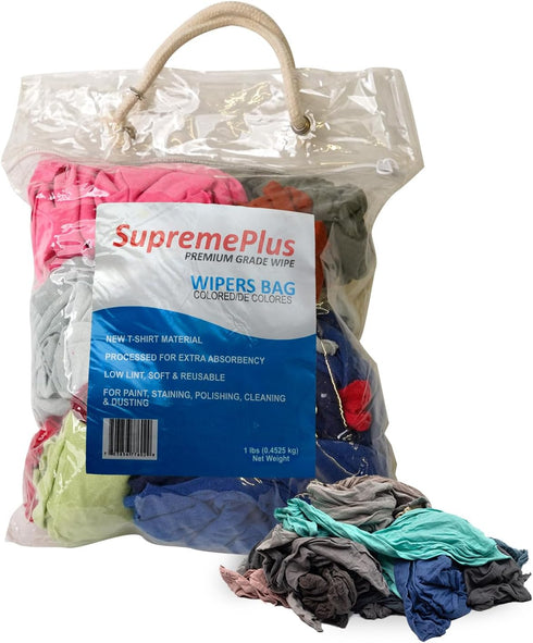 Premium Color Knit Rags, Bulk Cleaning T-Shirt Rag in a Bag, 100% Cotton Low Lint Cloth for Auto, Garage, Utility