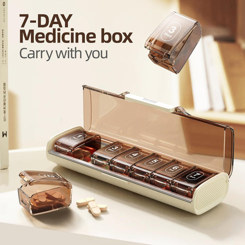 SAVN89 7 Day -Pill -Organizer with Removable -Daily Boxes Large Capacity BPA-Free Weekly Medicine Box, Transparent