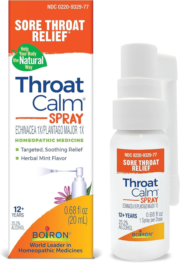 Boiron ThroatCalm Spray, Soothing Sore Throat Relief with Echinacea, Natural Mint-Like Flavor, Non-Numbing, 0.68 Fl Oz