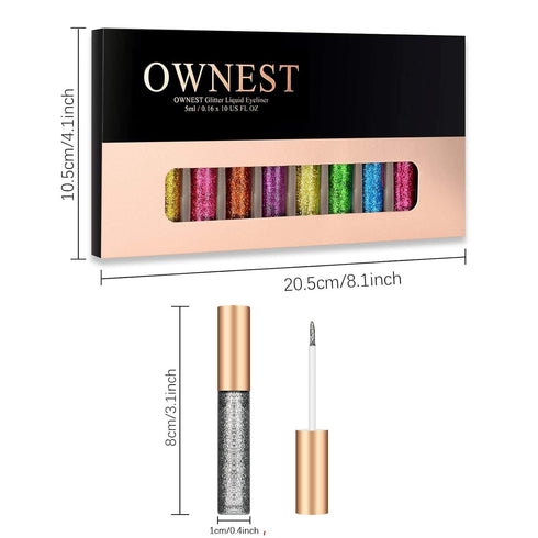 Ownest 10 Colors Liquid Glitter Eyeliner, Waterproof Shimmer Sparkling Eyeshadow, Long Lasting Metallic Glitter - 10pcs