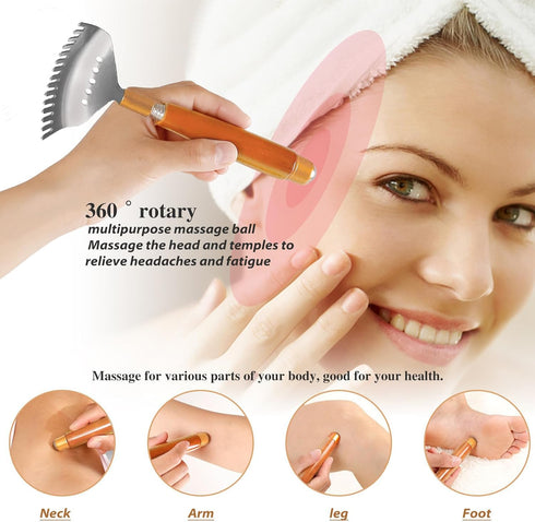 Back Scratcher, Metal Telescopic Back Scratcher with Wooden Handle, Steel Roller Ball, Portable Face Head Scalp