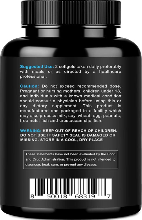Omega 3 Fish Oil 2000mg, 800mg EPA and 600mg DHA - Enteric Coated and Burpless - Supports Joint, Brain, and Heart - Burpless, Non-GMO, 3rd Party Lab Tested and NSF Certified - 120 Softgels