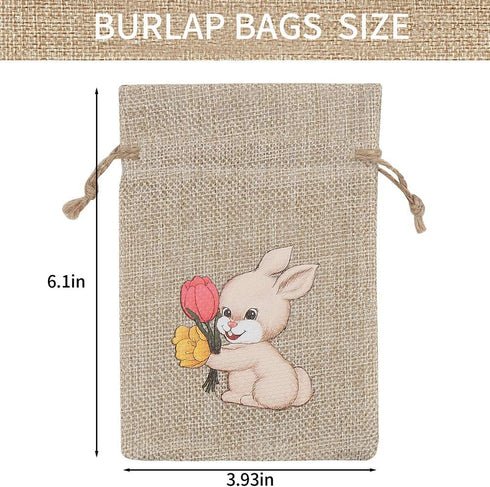 CCINEE 36PCS Easter Burlap Bags with Drawstring, Bunny Jute Goody Bags for Kids Party Favor Supply