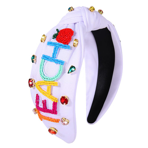 NVENF Teacher Headband for Women - Crystal Pearl Knotted Rhinestone Beaded FRI-YAY Top Knot Headband