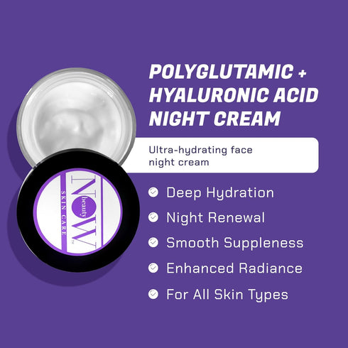 Polyglutamic Plus Hyaluronic Acid Night Cream, Deeply Hydrating Moisturizer for Face (Travel Size, 1.7 oz)