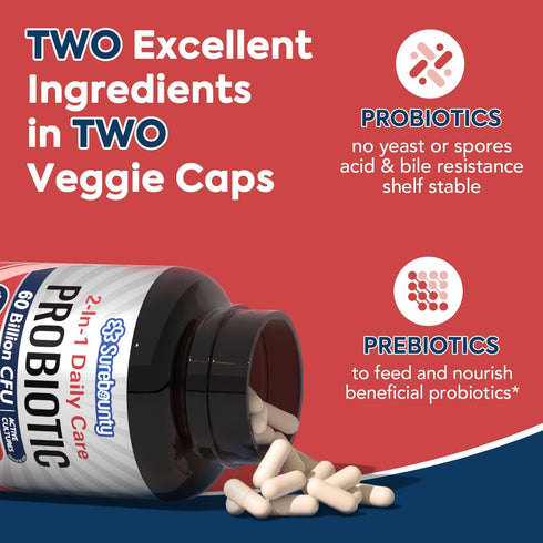 Probiotics 60 Billion CFU, 19 Strains for Men & Women, 2-in-1 Daily Care Probiotic, 60 Veggie Capsules