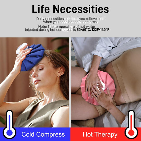 Ice Bag, Reusable 9" Ice Packs for Injuries, Hot Water Bag for Pain Relief, Cold Pack in Pink