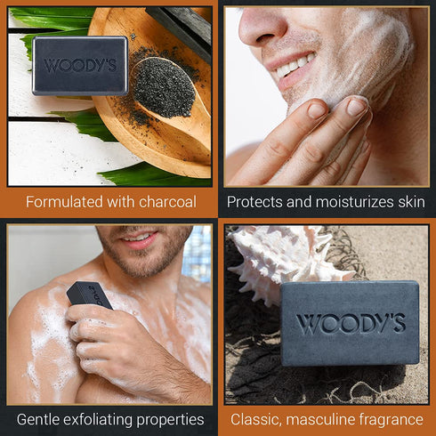 Woody's Activated Charcoal Bar Soap for Men, Detoxifying, Deep Cleansing, 8 oz, Suitable for All Skin Types