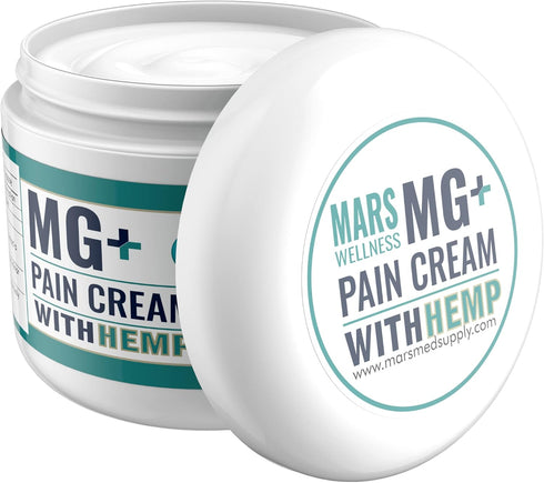 MARS WELLNESS MG+ Hemp Pain Cream, 4 oz Magnesium & Arnica Cream for Muscle Pain Relief, Numbing & Healing