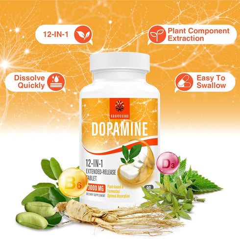 Natural Dopamine Supplement - 90 Tablets (1 Bottle)