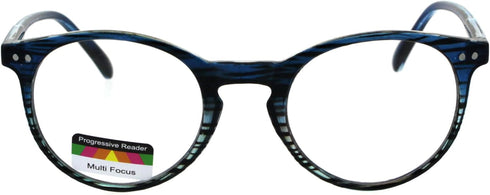 Round Thin Plastic Keyhole Horn Rim Tri-focal Progressive Reader Eyeglasses