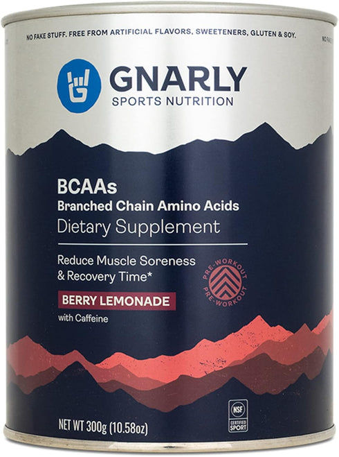 Gnarly Nutrition BCAA Powder, Pre-Workout Amino Acids, NSF Sport Certified, Berry Lemonade, 10.58oz