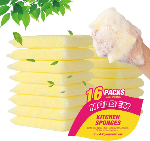 Kitchen Sponges, All-Purpose Dish Sponge, Non-Scratch Cleaning Mat, 16 Pads for Kitchen Pans