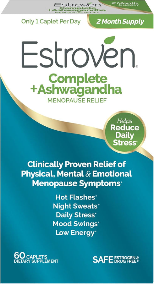 Estroven Complete + Ashwagandha Menopause Supplement for Women - 60 Ct. - Drug-Free & Non-GMO Menopause Relief