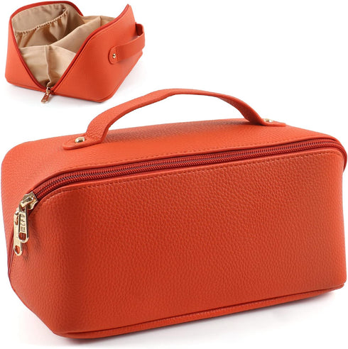 Large Capacity Travel Cosmetic Storage Bag with Handle, Portable Zipper Toiletry Bag for Women and Girls