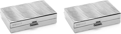 Set 2 Stephanie Imports of Rectangular-Shaped Pocket Purse Pill Box & Organizer With Dual Compartments (Silver Waves)