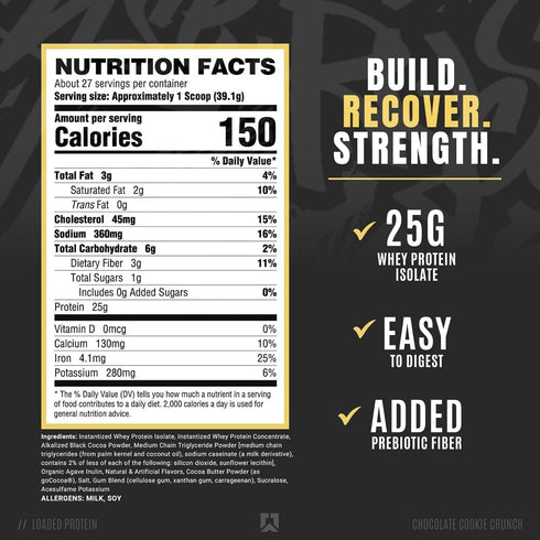 Ryse Loaded Protein Powder, Chocolate Cookie Blast, 27 Servings, 25g Whey Protein Isolate & Concentrate