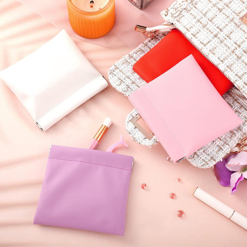 BBTO 15 Pcs Lambskin Small Waterproof Makeup Bag, No Zipper Self Closing Cosmetic Pouch for Women Travel Storage