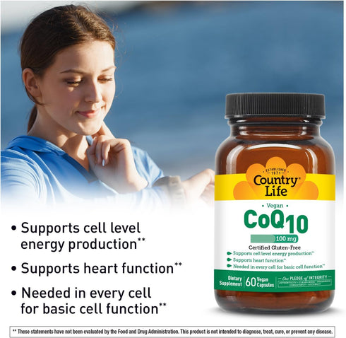 Country Life Simply CoQ10 100mg Vegan Softgels, 60 ct for Heart Function & Energy