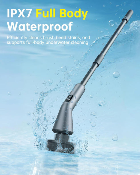 IPX7 2-Speed, 7 VICNOVA Electric Spin Scrubber, Waterproof Extendable Long Handle Cordless Cleaning Brush