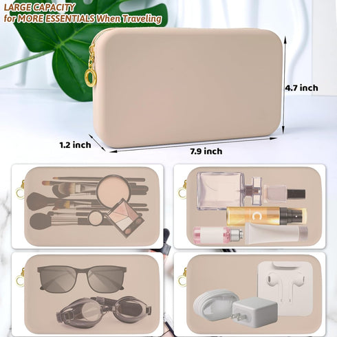 Sakolla Travel Zipper Makeup Brushes Bag, Silicone Large Holder Pouch for Daily Essentials - Khaki