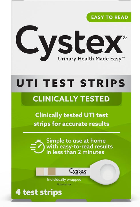 Cystex Urinary Tract (UTI) Test Strips - At Home Test for Women & Men, Easy to Read Results, 4 Count