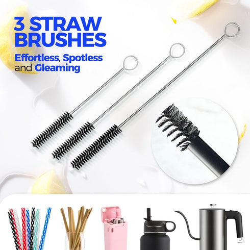 Holikme 6 Pack Bottle Brush Set, 14" Long Handle Stainless Steel Cleaner Brush for Water Bottle, Baby Bottle