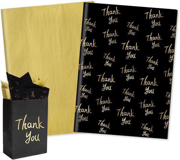Whaline 100 Sheets Black Gold Tissue Paper, Metallic Decorative Gift Wrapping Paper for DIY Crafts, 14 x 20 Inch