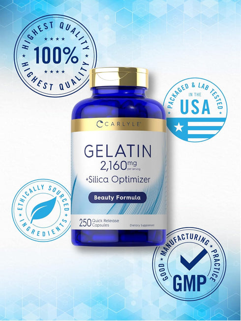 Carlyle Gelatin Capsules, 2160 mg with Silica Optimizer, 250 Count Non-GMO, Gluten Free Supplement