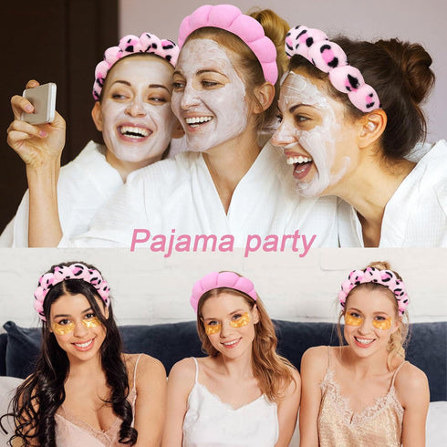 Wecoe 2pcs Skincare Headband for Face Washing - Cute Pink Black Cheetah Printed Hair Accessories