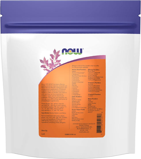NOW Supplements, Empty Gelatin Capsules, Double "00", Bovine Sourced, Filled by Weight, 750 Gel Capsules