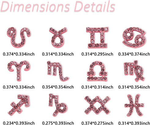JERCLITY 24 Pieces Pink Alloy Zodiac Nail Charms, 12pcs Zodiac Signs and 12pcs Constellation Words Nail Charms for