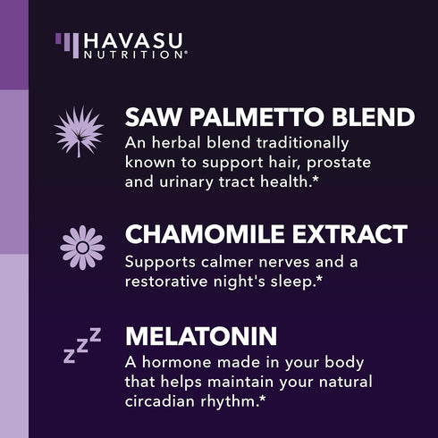 Night Time Saw Palmetto for Men - Supplement with Melatonin and Chamomile Extract for Sleep & Prostate Support