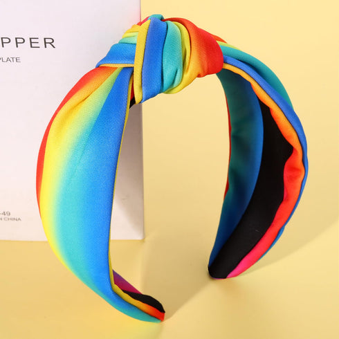 Rainbow Headband for Women, LGBTQ Heart Flag Pride Headbands, Rainbow Stripe Wide Top Knot Hair Accessories