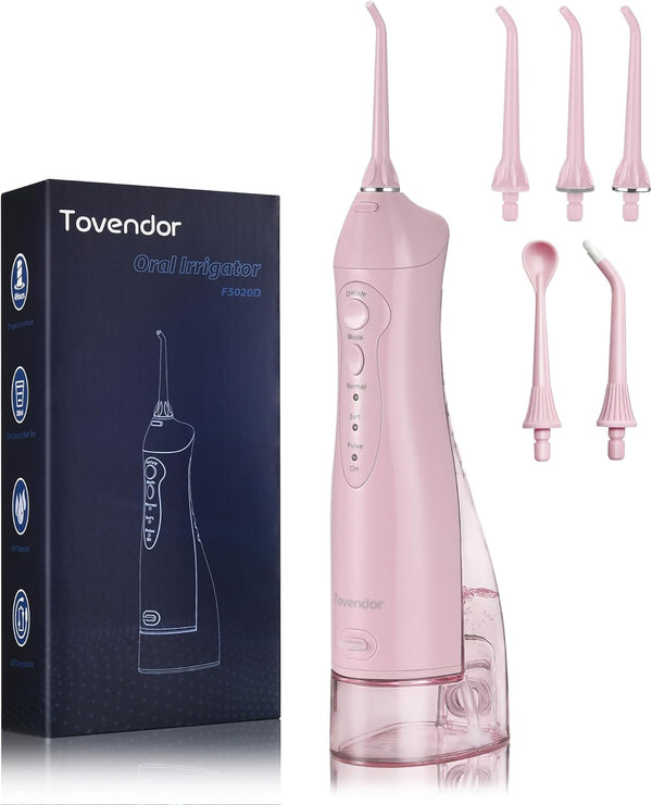 TOVENDOR Electric Water Flosser, Cordless Dental Oral Irrigator with 3 Modes, 5 Tips for Family Hygiene