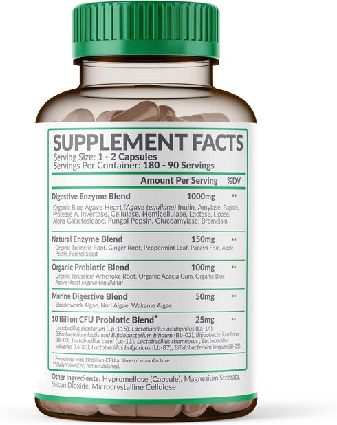Wholesome Wellness Digestive Enzymes 1000MG Plus Prebiotics & Probiotics Supplement, 180 Capsules