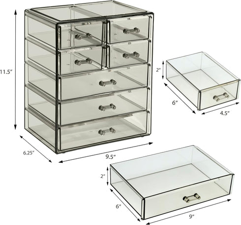 Sorbus Acrylic Makeup Organizer - Big Clear Storage Case for Cosmetics & Jewelry - 3 Large, 4 Small Drawers for Vanity
