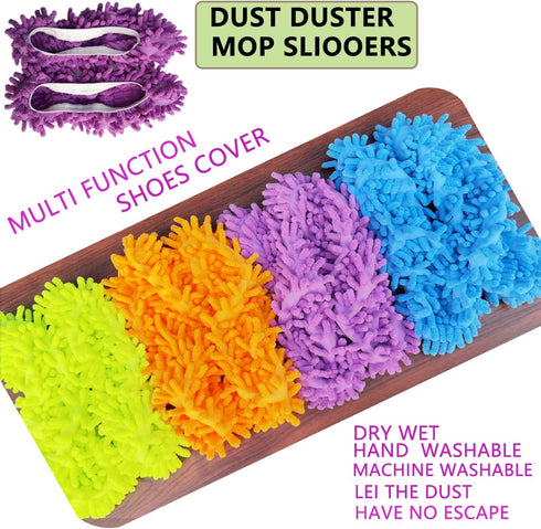 4 Pairs Mop Slippers Shoes Cover: Multi Function Reusable Microfiber Dust Mops for Bathroom, Office, Kitchen