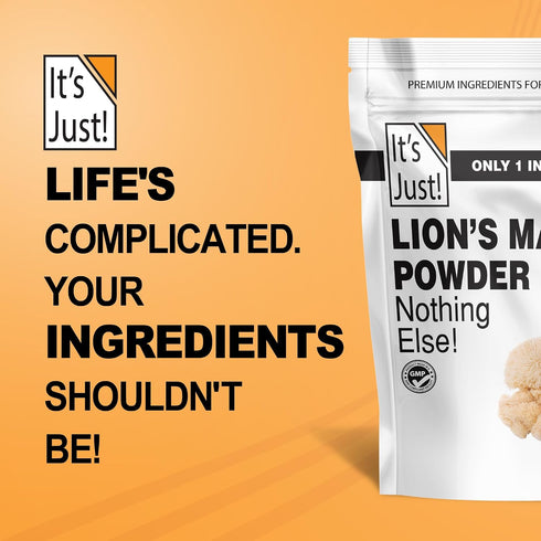 Immune 8oz It's Just! - Lion's Mane Mushroom Powder, Natural Raw Superfood, Brain Support, Health, Boost Energy