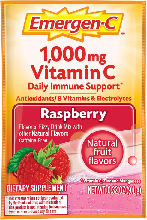 Emergen-C (30 Count, Raspberry Flavor) Dietary Supplement Fizzy Drink Mix with 1000mg Vitamin C