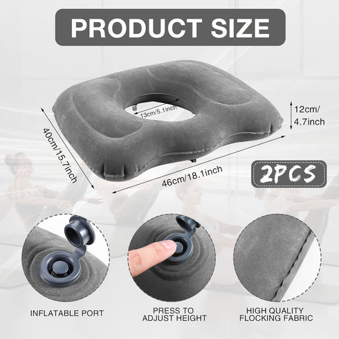 Leinuosen 2 Pcs Inflatable Seat Cushion, Portable Lift Donut Pillow for Tailbone Pain Relief, Gray