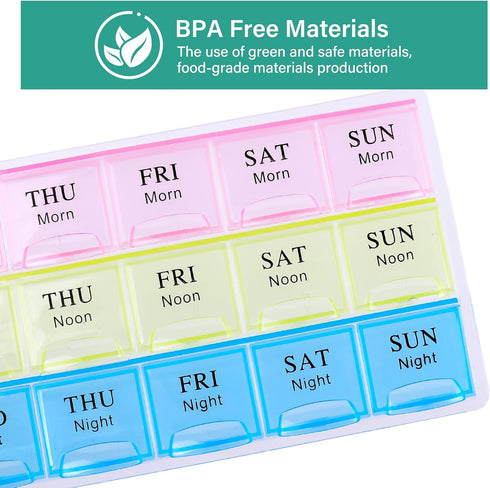 Teikou 3 7 Large Weekly Pill Organizer Times A Day, Moisture-Proof Day Pill Box, Travel Pill Cases Portable for Pills