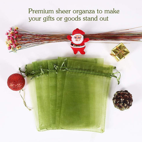 HRX Package 100pcs Olive Green Organza Drawstring Bags - 4 x 6 inch Candy Mesh Gift Bags Jewelry Pouches